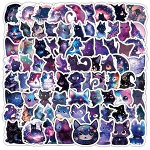 102 Purple Galaxy Kitty Cat Stickers Mystical Stars Blue Cosmic